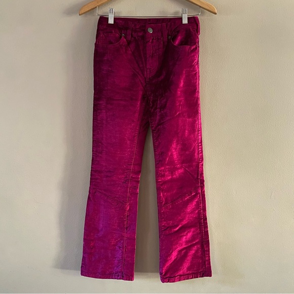 Free People Bright Magenta Cotton Blend Velvet Crop Flare Boho Pants Size 25 - Picture 2 of 14